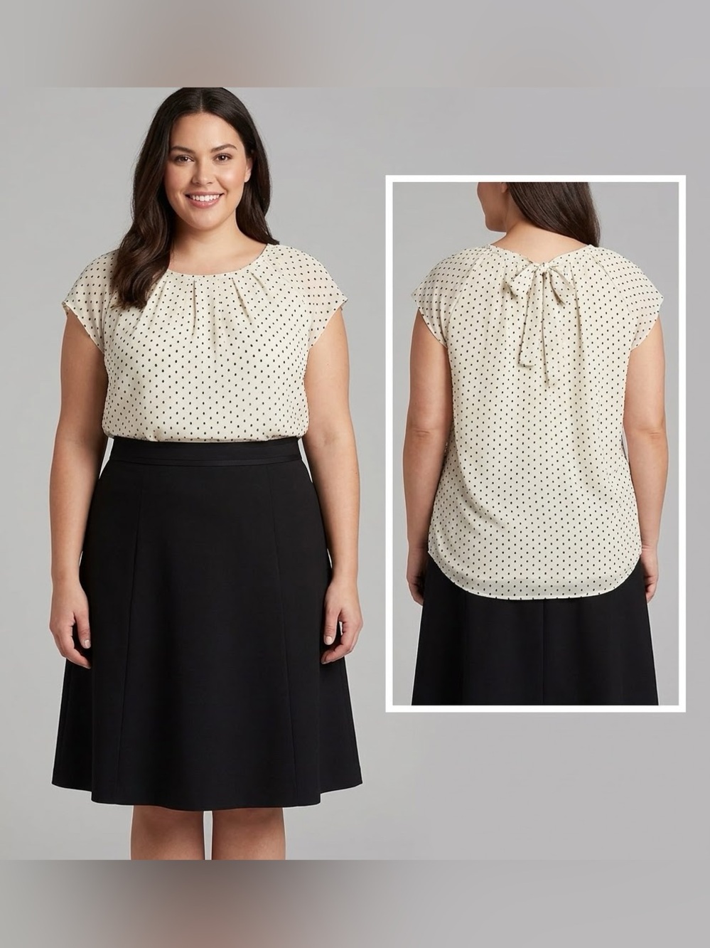LC Lauren Conrad Cream Blouse with Black Polka Dots and Back Tie